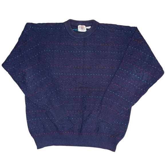 Mens Vintage Navy Striped Cotton Sweater - Picture 1 of 8